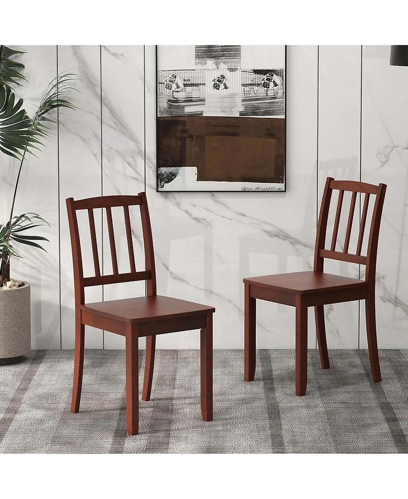 Wood Dining Chair Set of 2 with Rubber Legs Curved Backrest for Kitchen
