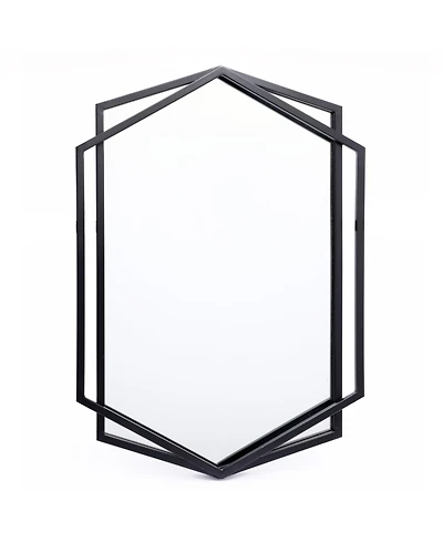 LuxenHome 32" Black Metal Hexagon Frame Wall Accent Mirror Wall Mounted Bathroom Vanity Mirror Decor
