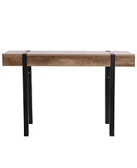 LuxenHome Oak Finish Mdf Wood Black Metal Console Entry Table