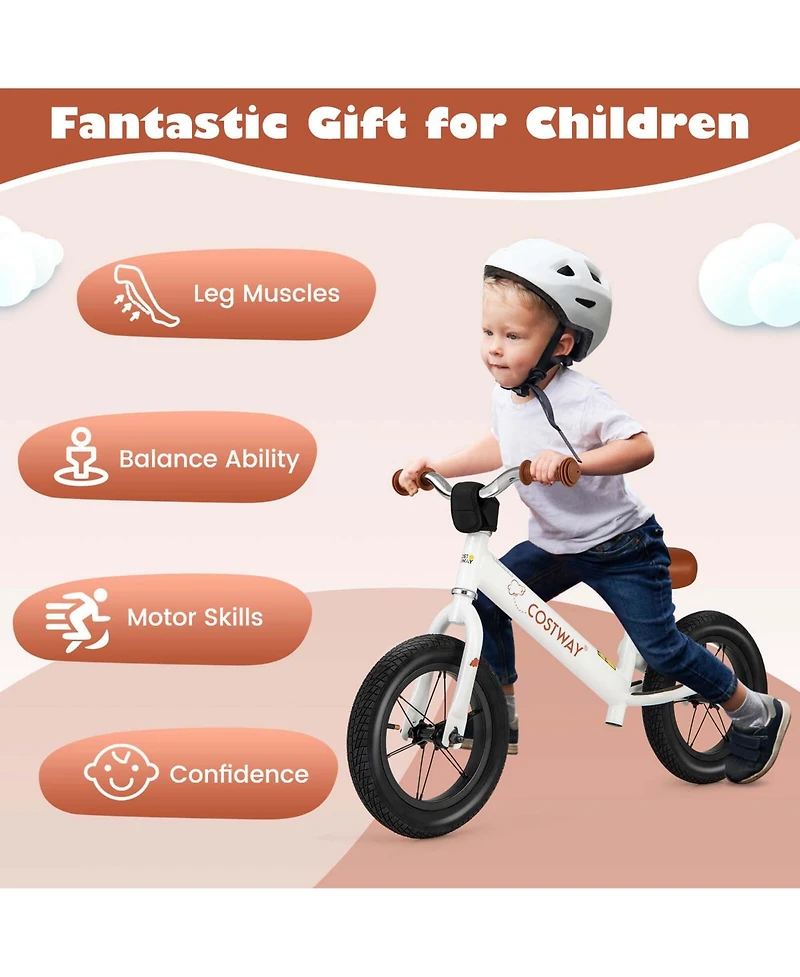 12 Inch Toddler Balance Bike No Pedal Training Bicycle with Inflatable Rubber Tires