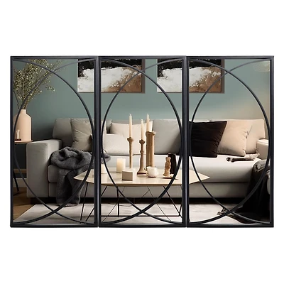 LuxenHome 3-Piece Black Metal Rectangular Wall Mirror Set Large Vanity Bathroom Mirror Accent Decor