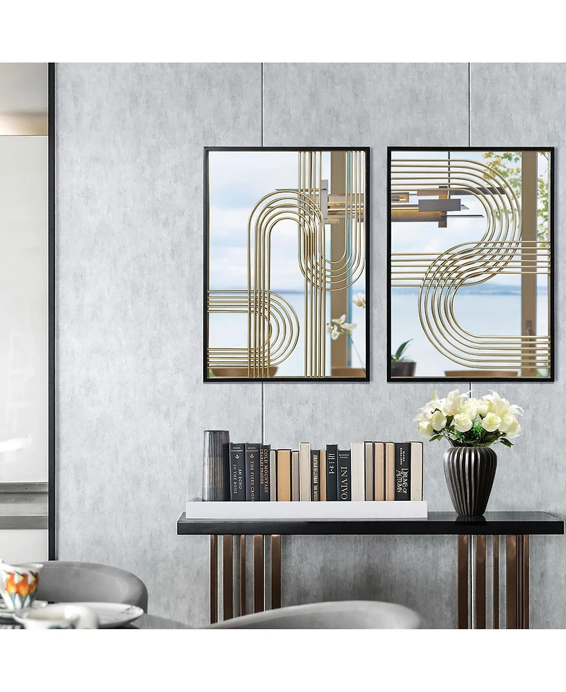LuxenHome Set of 2 Modern Iron Loops Rectangular Accent Wall Mirrors
