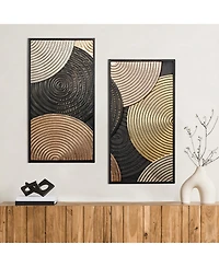 LuxenHome 2-Pc Earth Tone Circles Abstract Rectangular Metal Wall Decor Set