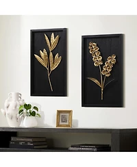 LuxenHome 2-Piece Flower Bouquet Modern Wall Decor Set Black and Gold Abstract Wall Art Hanging Decoration