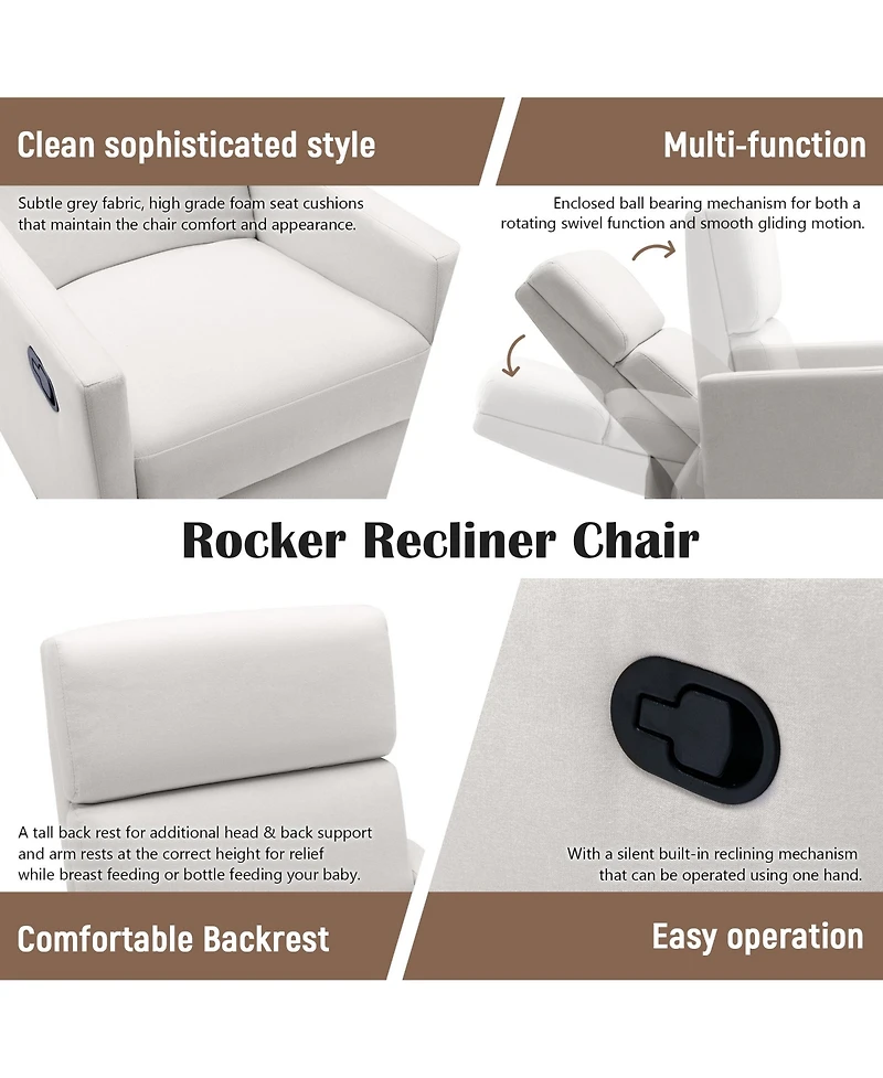 Slickblue Plush Rocker Nursery Chair Glider Swivel Recliner for Comfortable Seating