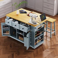 Streamdale 53" Kitchen Island with Drop Leaf, Power Outlet, Storage, Rolling Cart
