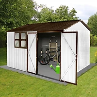Streamdale 10'x8' Metal Garden Shed with Window, White+Coffee