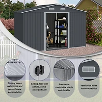 Outdoor Storage Shed 8 x 10 Ft Large Metal Tool Sheds, Heavy Duty Storage House with Sliding Doors with Air Vent for Backyard Patio Lawn to Store Bike