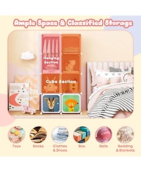 8-Cube Kids Wardrobe Baby Dresser Bedroom Armoire Clothes Hanging Closet with Doors