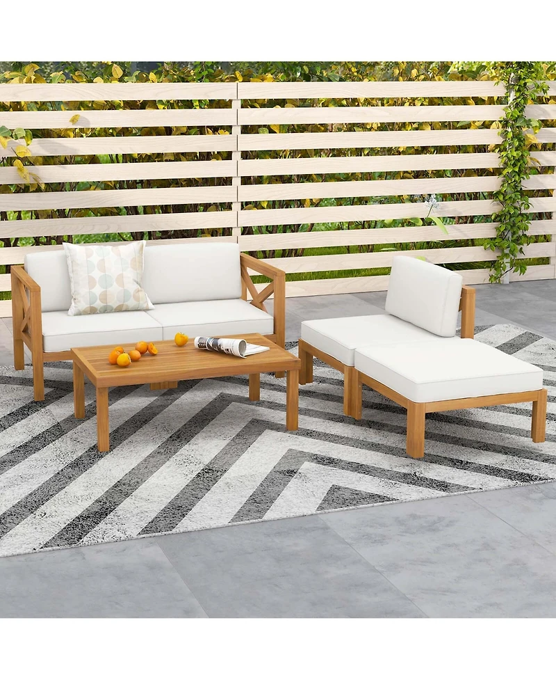 Costway 5 Pcs Outdoor Conversation Furniture Set with 3 Chairs 1 Ottoman 1 Coffee Table