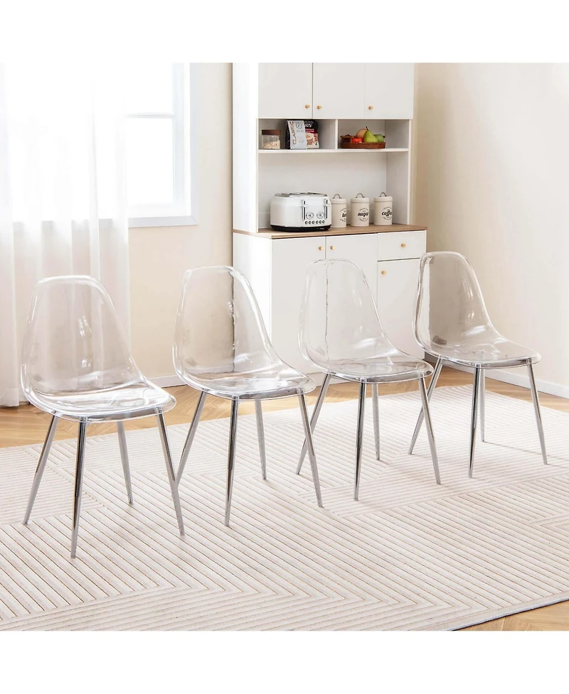 Dining Chair Set of 4 with Heavy-Duty Electroplated Metal Legs Curved Back Armless
