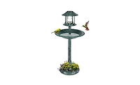 Slickblue Plastic Round Birdbath with Solar Light Elegant Outdoor Decor for Birds and Gardens