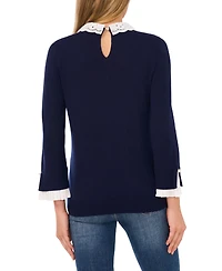 CeCe Women's Eyelet Collar Pleated Cuff Sweater