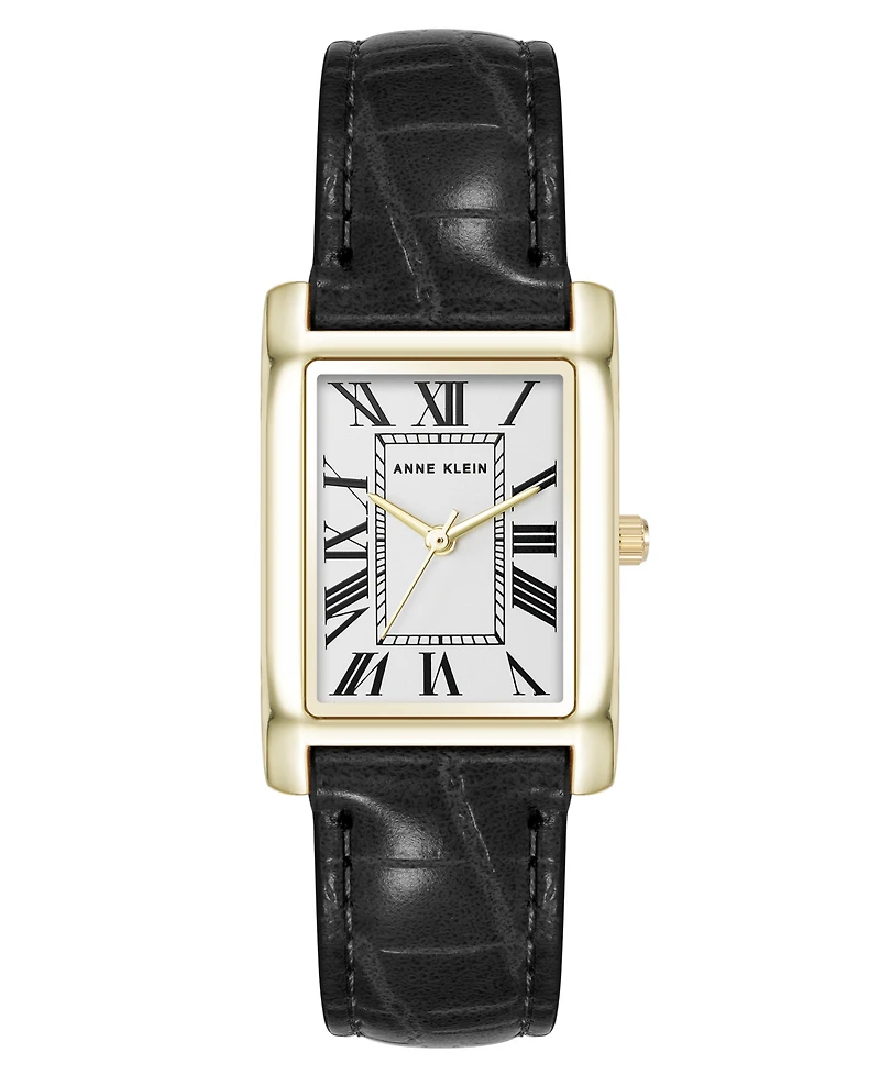 Anne Klein Women's Quartz Signature Black Crocograin Leather and Gold-Tone Alloy Metal Watch, 25mm