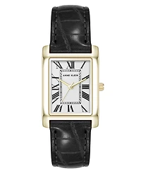 Anne Klein Women's Quartz Signature Black Crocograin Leather and Gold-Tone Alloy Metal Watch, 25mm