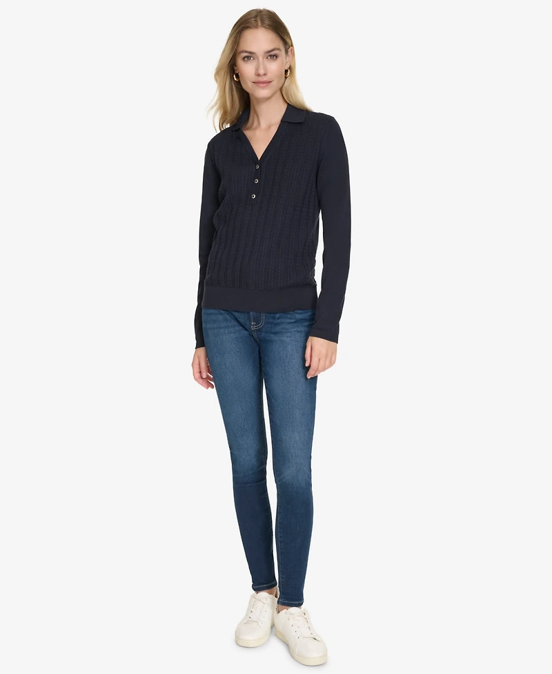 Nautica Jeans Women's Solid Button V Neck Polo Sweater