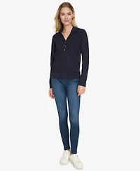 Nautica Jeans Women's Solid Button V Neck Polo Sweater