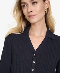 Nautica Jeans Women's Solid Button V Neck Polo Sweater