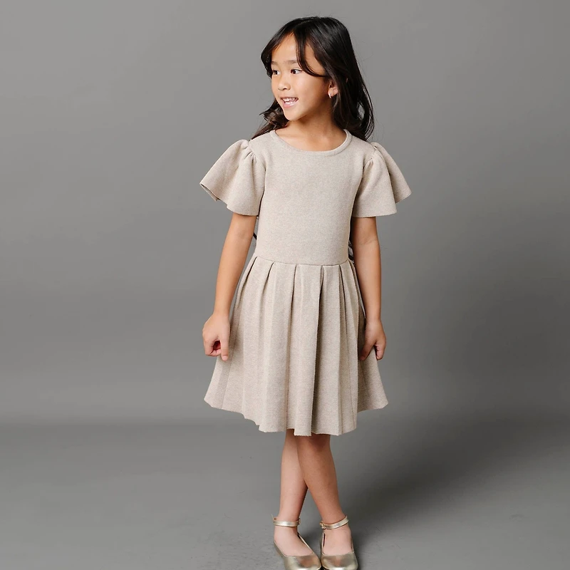 Hope & Henry Toddler Girls Short Sleeve Pleated Sweater Dress