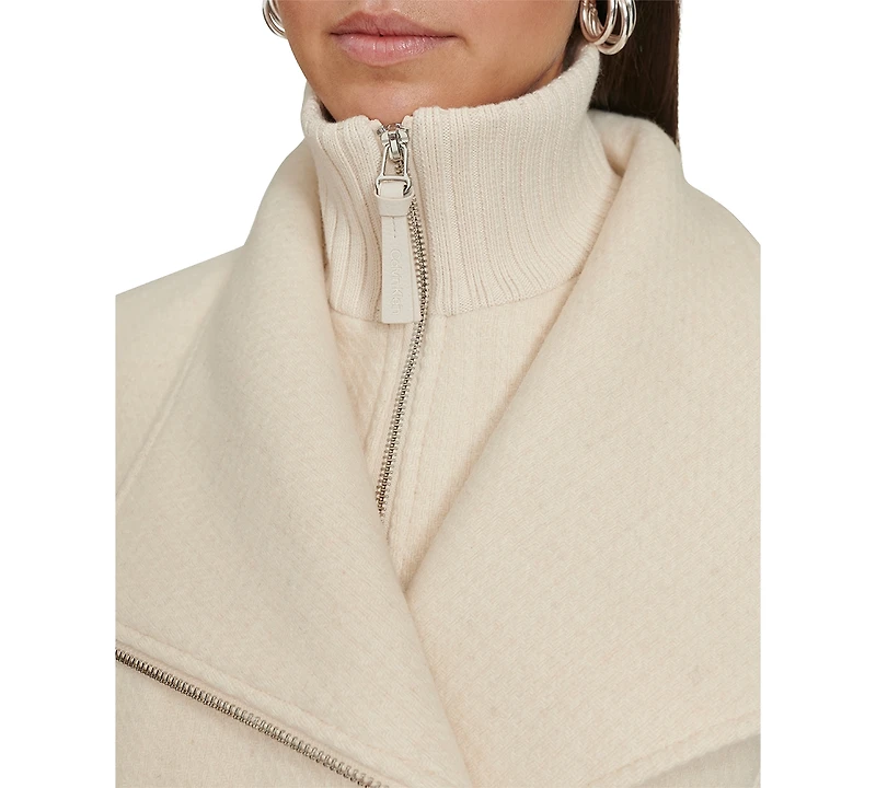 Calvin Klein Womens Wool Blend Belted Wrap Coat