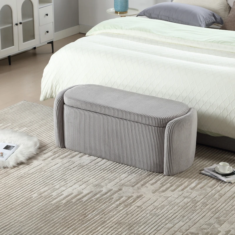 Streamdale Upholstered Storage Ottoman with Safety Hinge (Light Gray)