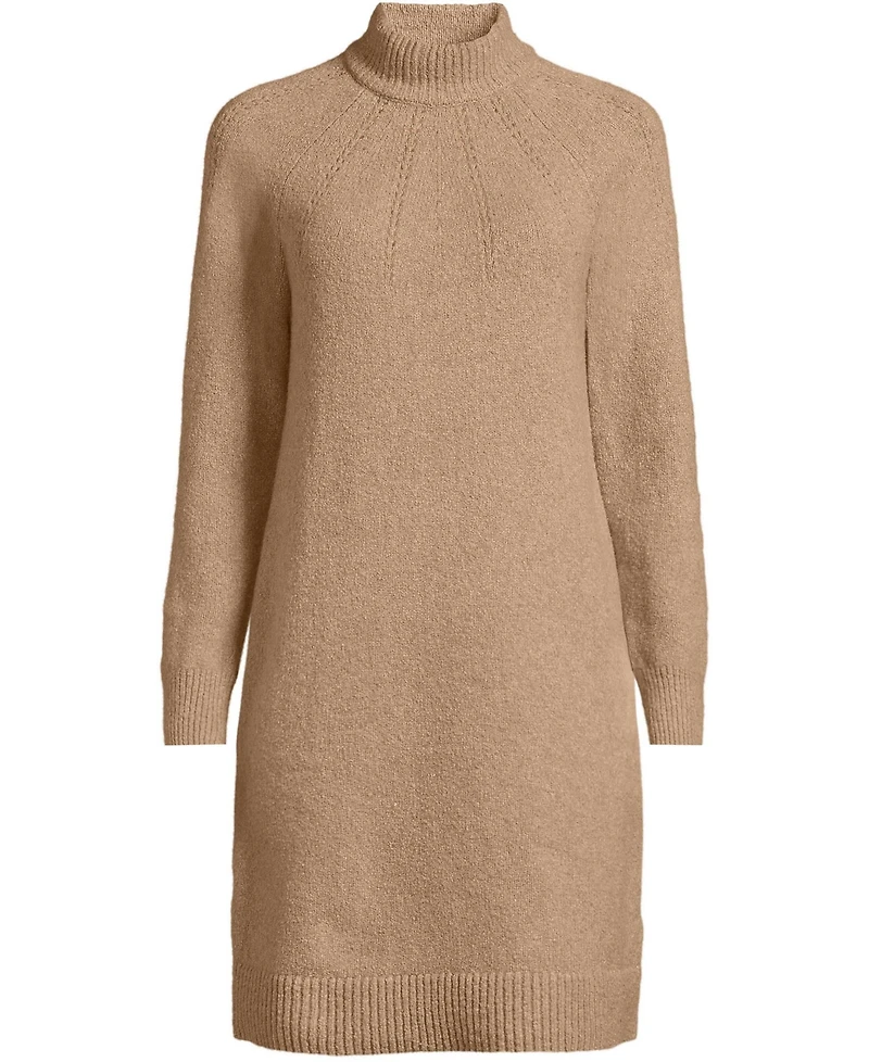 Lands' End Women's Boucle Long Sleeve Raglan Mock Neck Sweater Dress