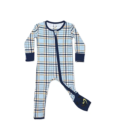 Bellabu Bear Baby Boys or Girls, Holiday Plaid Blue Convertible Footie