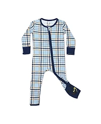 Bellabu Bear Baby Boys or Girls, Holiday Plaid Blue Convertible Footie