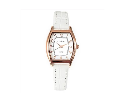 Peugeot Women 26 x 32mm Cushion Shape Watch with White Leather Band