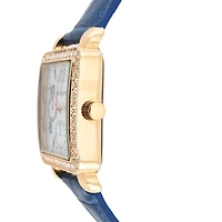 Peugeot Women's 14K Gold Plated Square Dress Watch with European Crystals and Blue Leather Band
