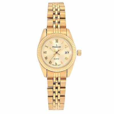 Peugeot Women's Gold-Tone 25mm Fluted Bezel Steel Bracelet Watch with Gold Dial