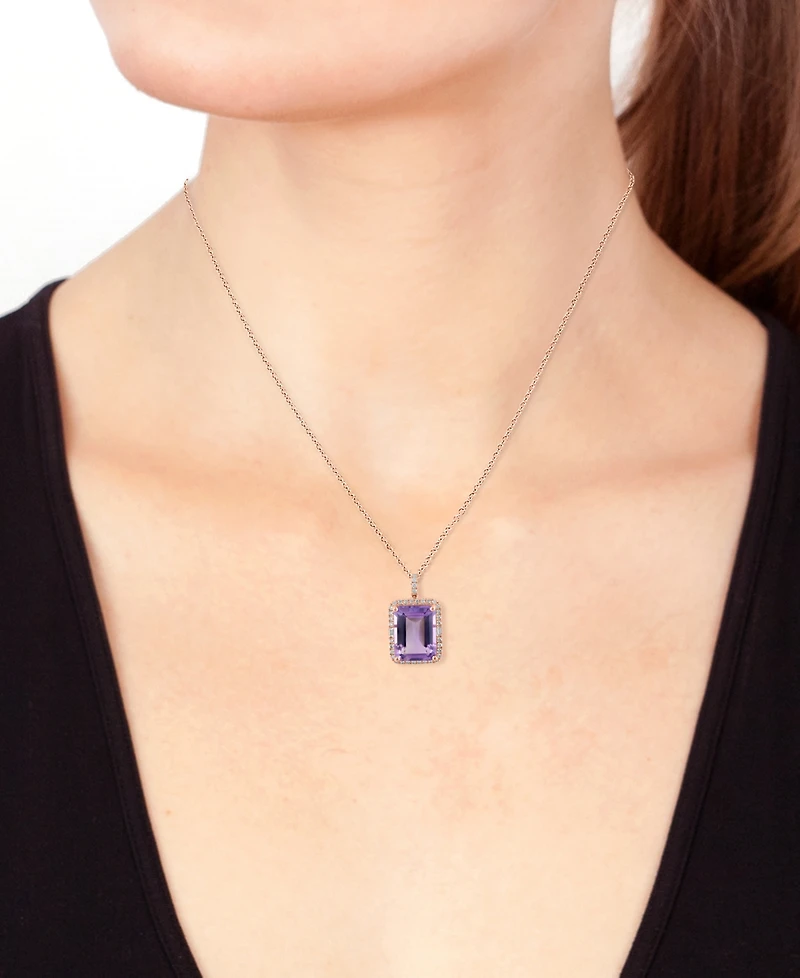 Effy Blue Topaz (11-1/3 ct. t.w.) & Diamond (1/3 ct. t.w.) Emerald-Cut Halo 18" Pendant Necklace in 14k Gold (Also in Additional Gemstones)