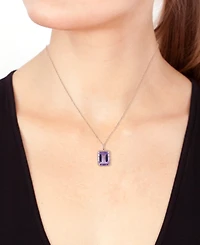 Effy Blue Topaz (11-1/3 ct. t.w.) & Diamond (1/3 ct. t.w.) Emerald-Cut Halo 18" Pendant Necklace in 14k Gold (Also in Additional Gemstones)
