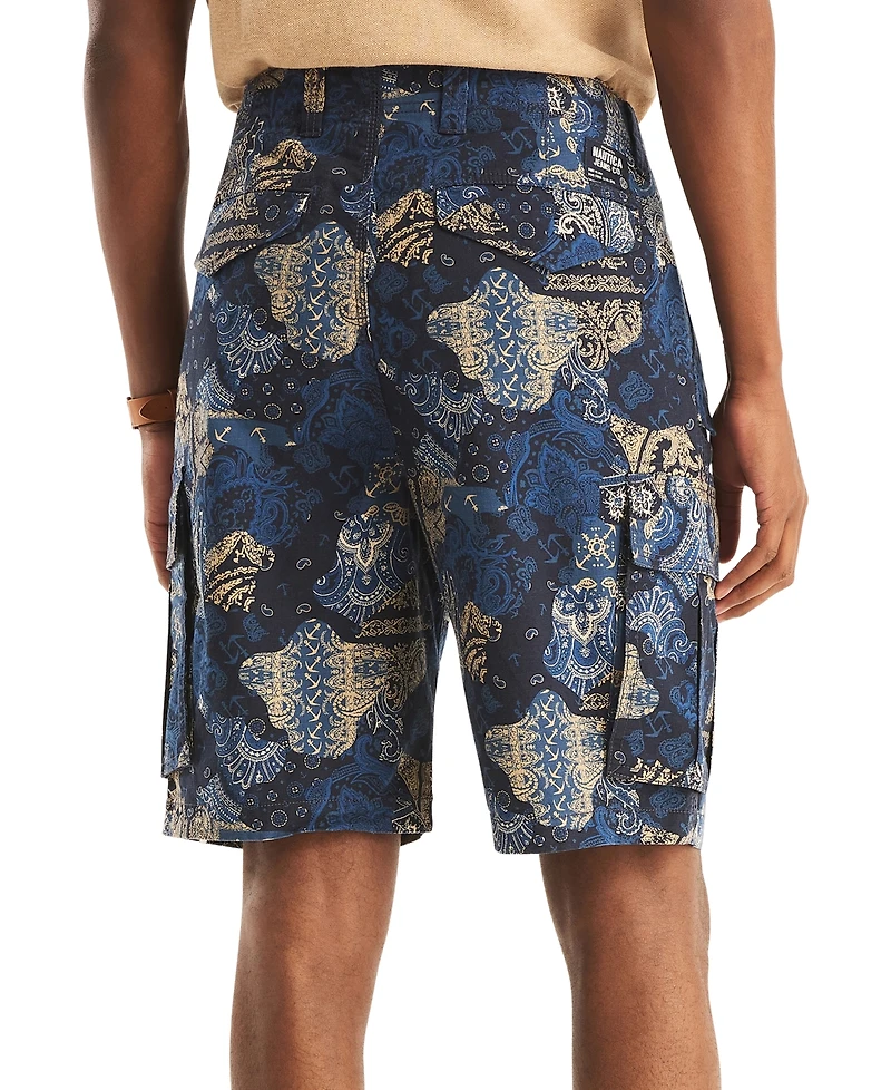 Nautica Men's Classic-Fit Stretch Paisley Patchwork-Print 9-1/2" Cargo Shorts
