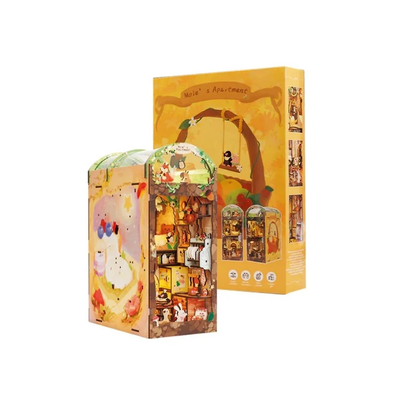 Cutebee Diy Book Nook Kit Diy Miniature House Dollhouse Kit for Adult and Teens, Booknook Bookshelf Decor with Led Light, Gifts (Mole's Apartment