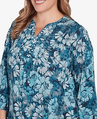 Ruby Rd. Plus Size Embellished Wintery Floral Hatchi Top