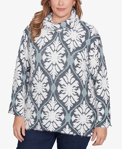 Ruby Rd. Plus Size Jewel Tile Jacquard Knit Sweater