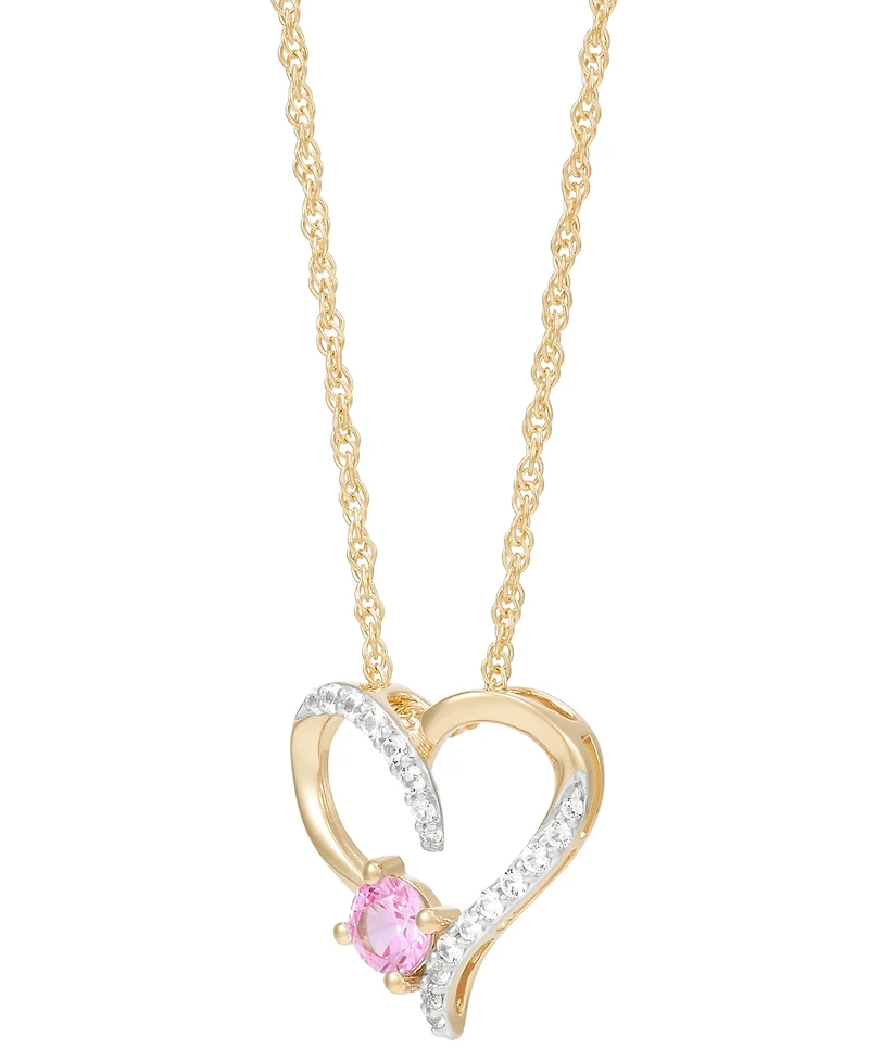 2-Pc. Set Lab Created Pink Sapphire (3/4 ct. t.w.) & Lab Created White Sapphire (1/3 ct. t.w.) Heart Pendant Necklace & Matching Stud Earrings in 14k