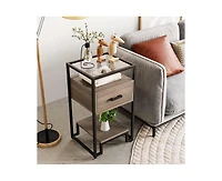 Nightstand Set of 2, Mid Century Modern End Table with 3-Tier Storage & Tempered Glass Top and Storage Drawer for Bedroom, Live Room