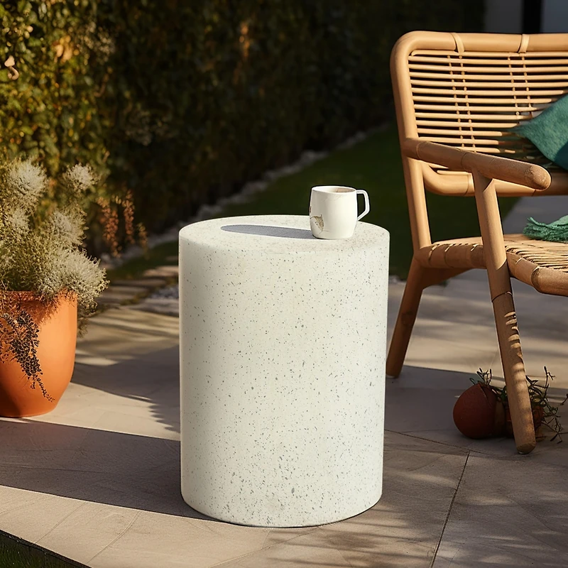 LuxenHome Outdoor Side Table, 18'' Cement Outdoor End Tables for Patio, Garden Accent Table, Modern Small Round Side Table