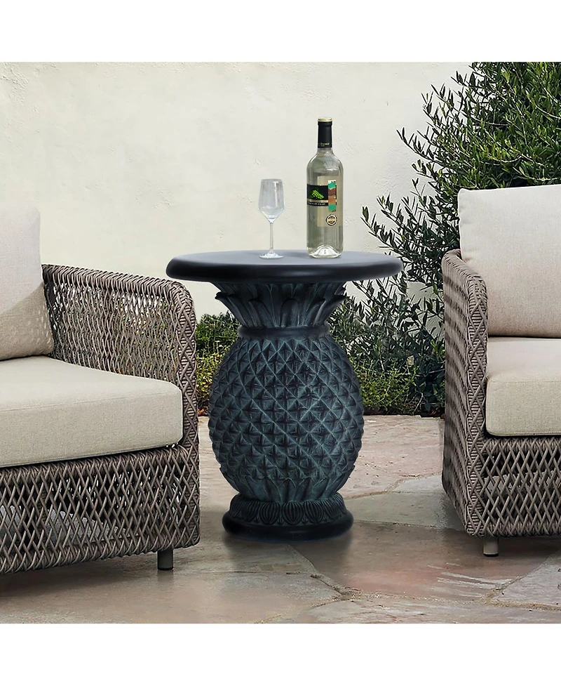LuxenHome Patina Gray MgO Pineapple Outdoor Side Table