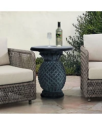 LuxenHome Patina Gray MgO Pineapple Outdoor Side Table