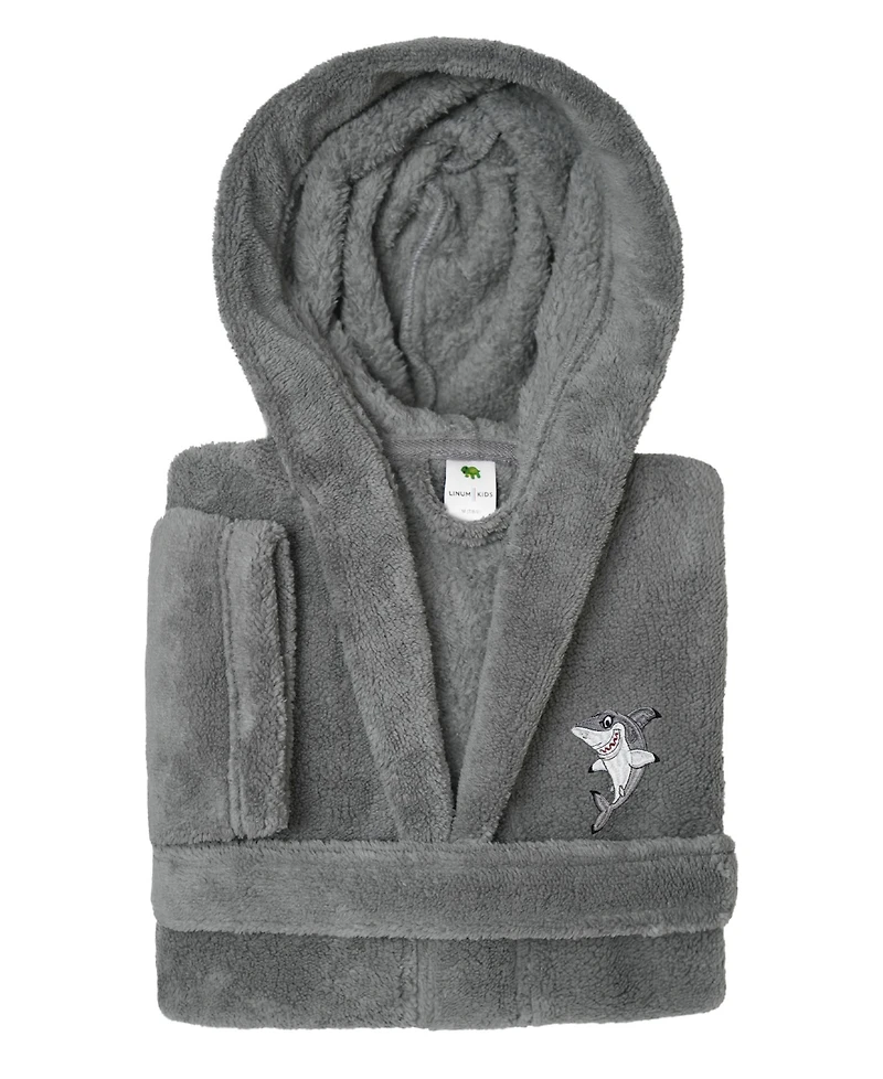 Linum Home Kids Shark Super Plush Double Brushed Hooded Bathrobe