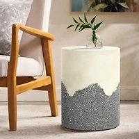 LuxenHome Gray and White Cement Round Outdoor Side Table