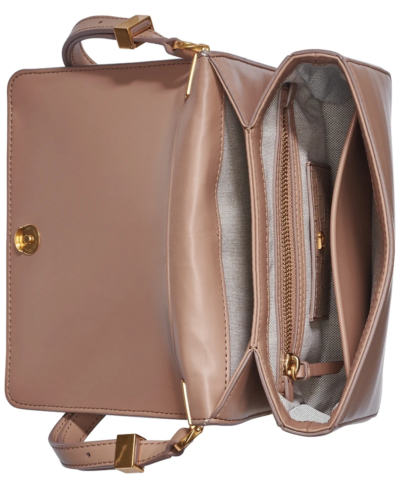 Donna Karan New York Jericho Croco Wave Flap Shoulder with Sculpted Hardware