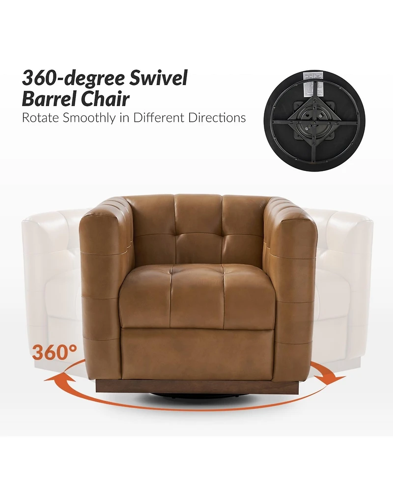 Gabriel Mid-Certury Modern Genuine Leather Swivel Club Chair with