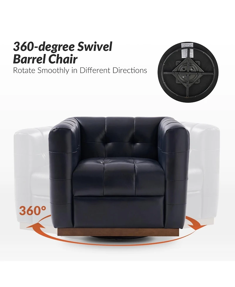 Gabriel Mid-Certury Modern Genuine Leather Swivel Club Chair with Genuine Leather
