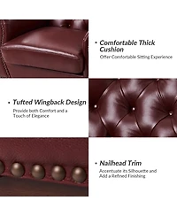 Hulala Home Eugene Traditional Genuine Leather Chair with Tufted Wing Back and Solid Wood