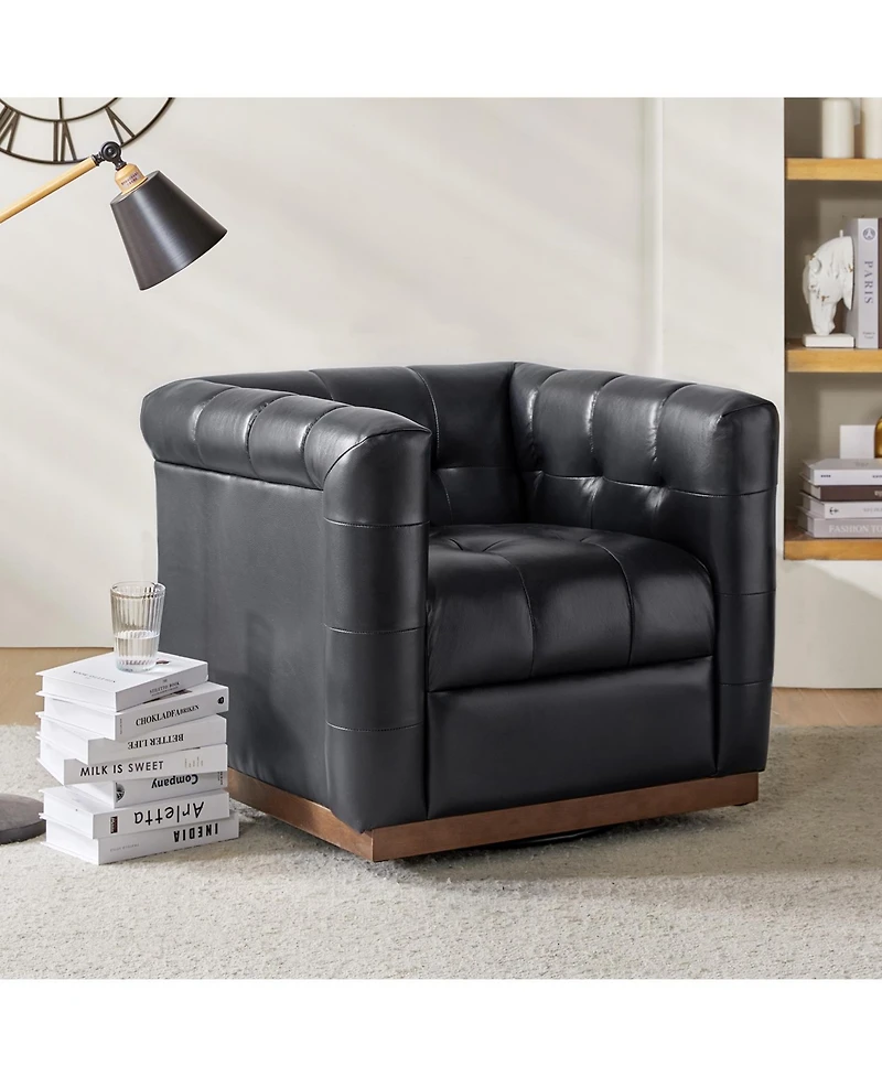 Gabriel Mid-Certury Modern Genuine Leather Swivel Club Chair with