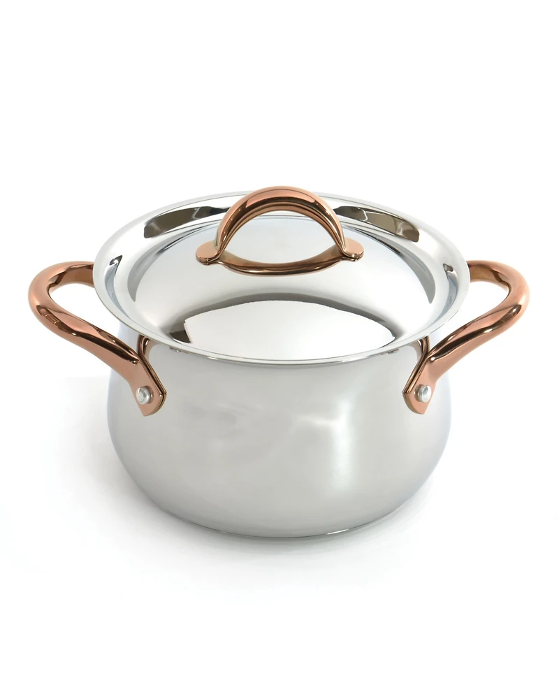 BergHOFF Ouro Gold 11Pc 18/10 Stainless Steel Cookware Set, Ss Lids, Rose Gold Handles